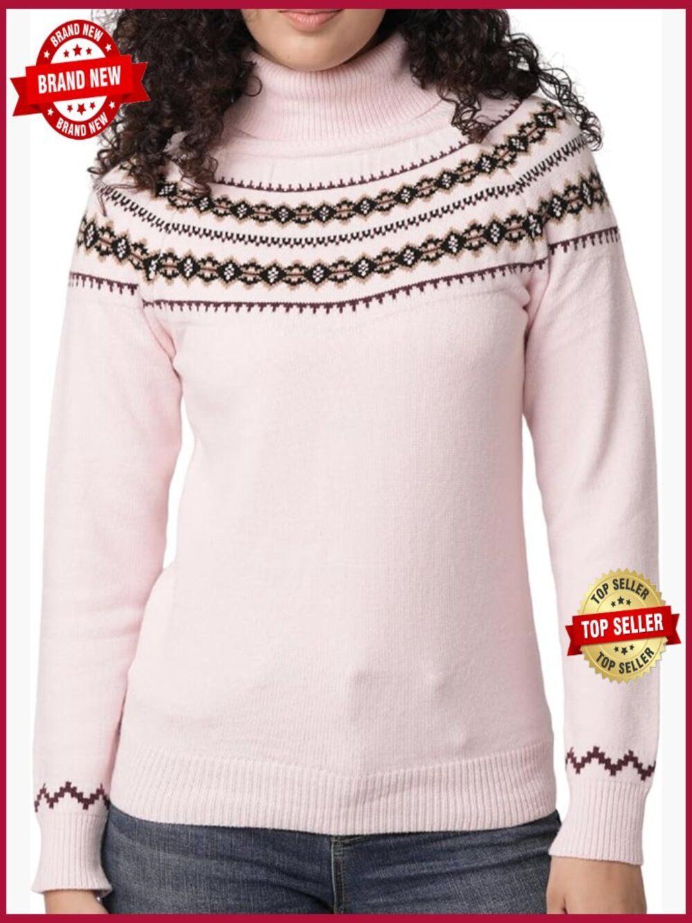 Cozy Fair Isle Pullover Turtleneck Sweater Women Lightweight Winter Knit